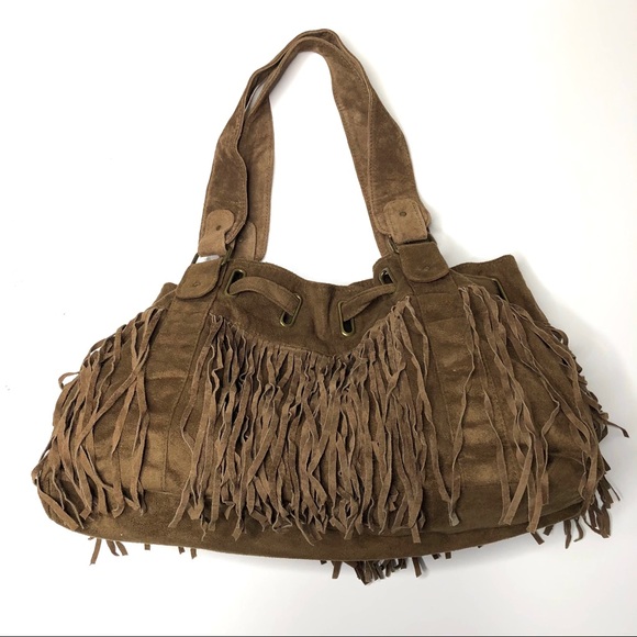 le chateau Handbags - Le Château Boho Micro Suede Brown Fringe Purse Bag